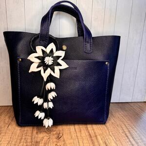 Black White Flower Purse Charm Genuine Leather Flower Bag Charm NEW FAST SHIP